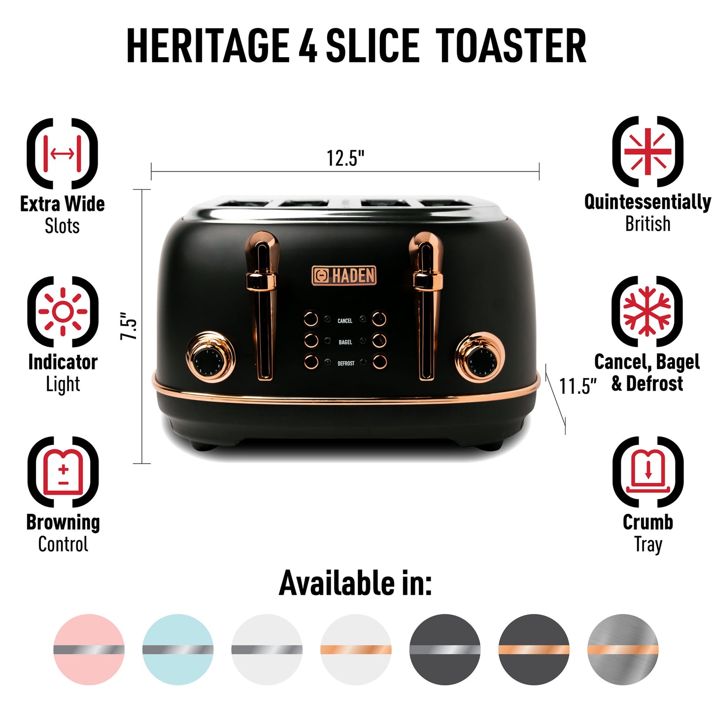 Heritage 4-Slice Toaster, Black & Copper - 75042