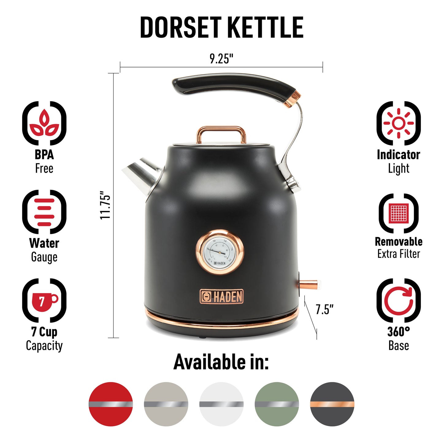Dorset Electric Kettle, Black & Copper - 75070