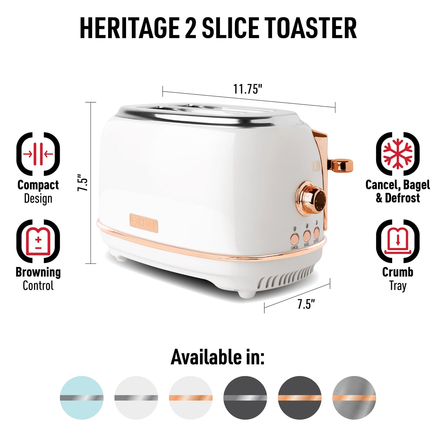 Heritage 2-Slice Toaster, Ivory & Copper - 75091