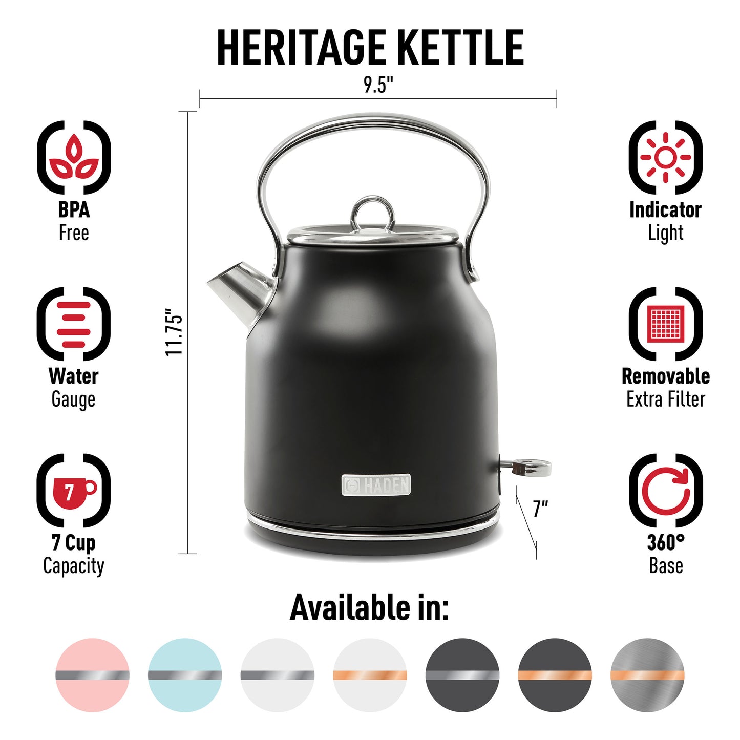 Heritage Electric Kettle, Black & Chrome - 75095
