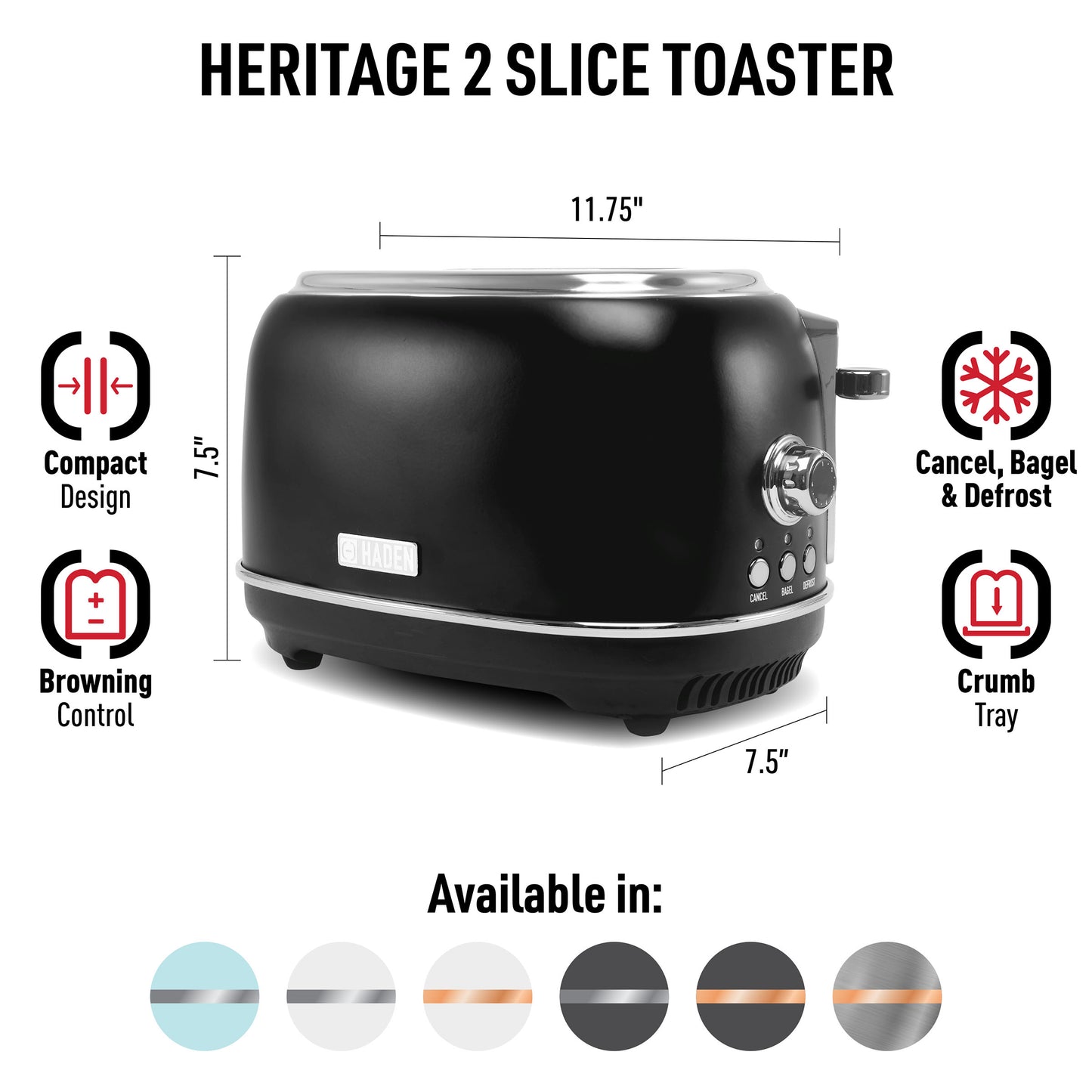 Heritage 2-Slice Toaster, Black & Chrome - 75097