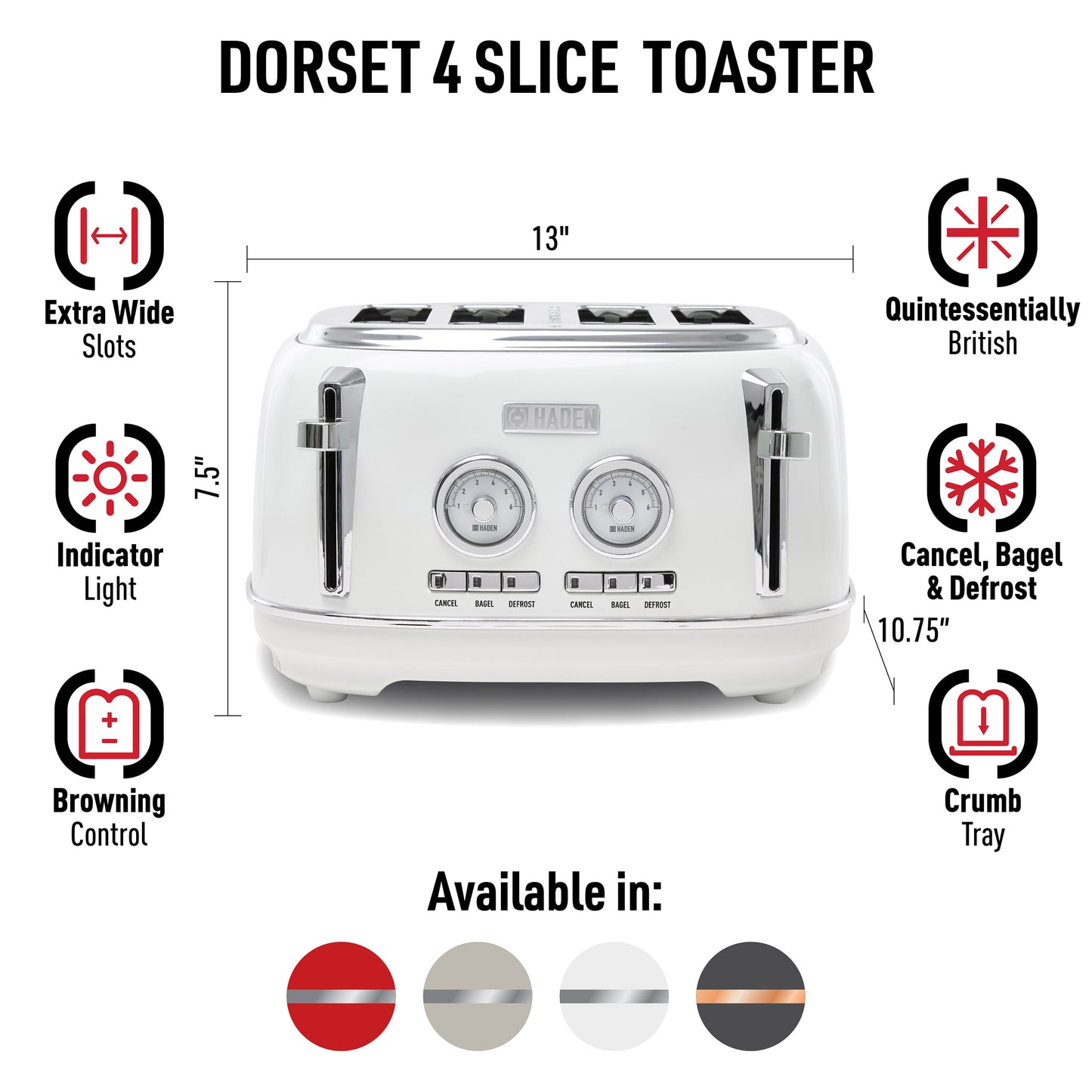 Dorset 4-Slice Toaster, Ivory & Chrome - 75101