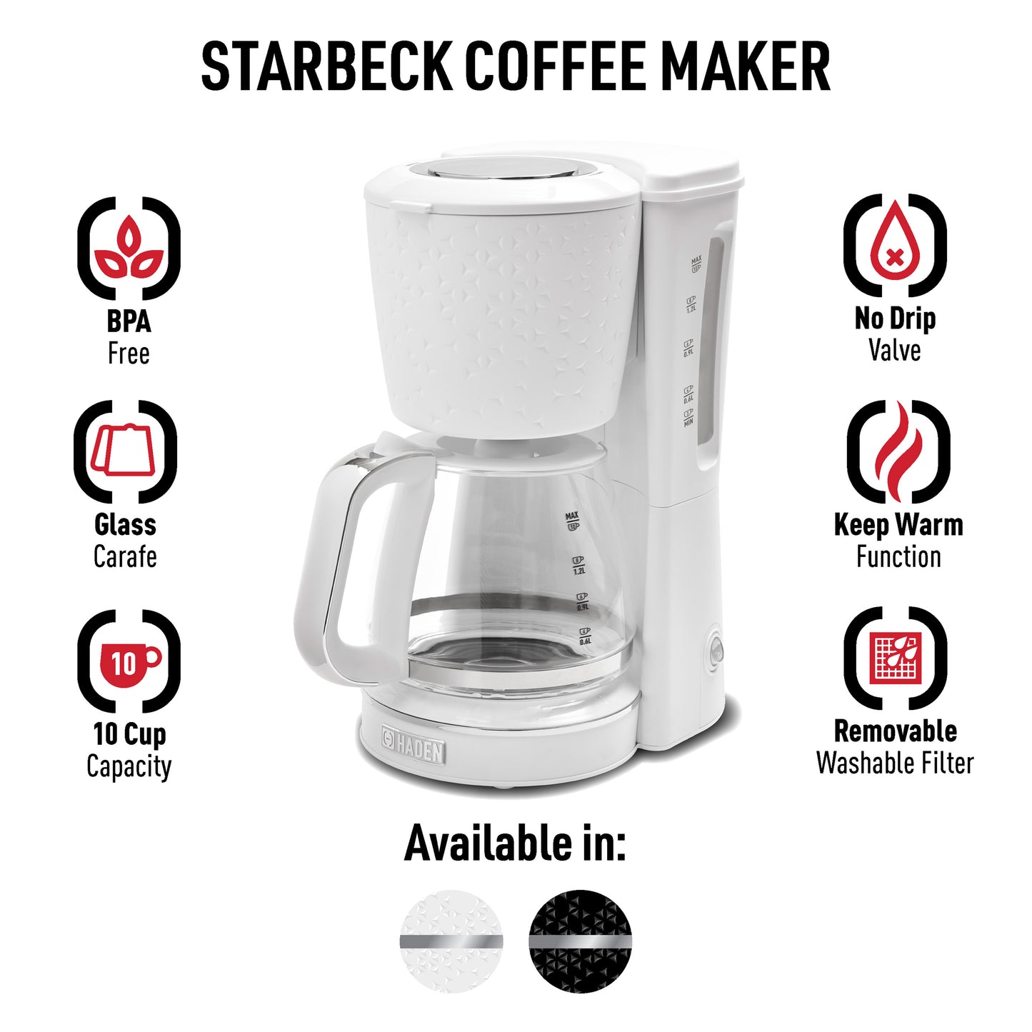 Starbeck Coffee Maker, Bright White & Chrome - 75122