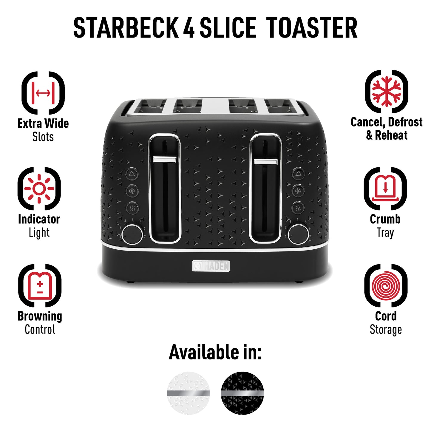 Starbeck Black & Chrome 4 Slice Toaster