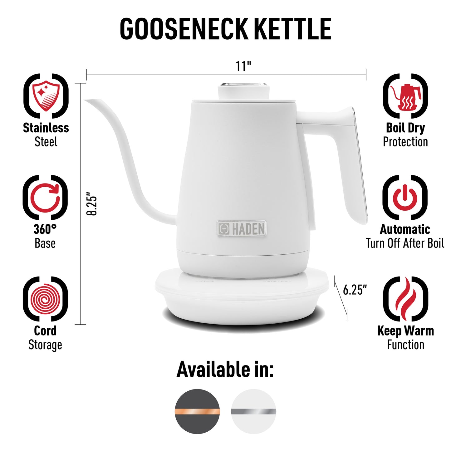 Gooseneck Electric Kettle, Ivory & Chrome - 75131