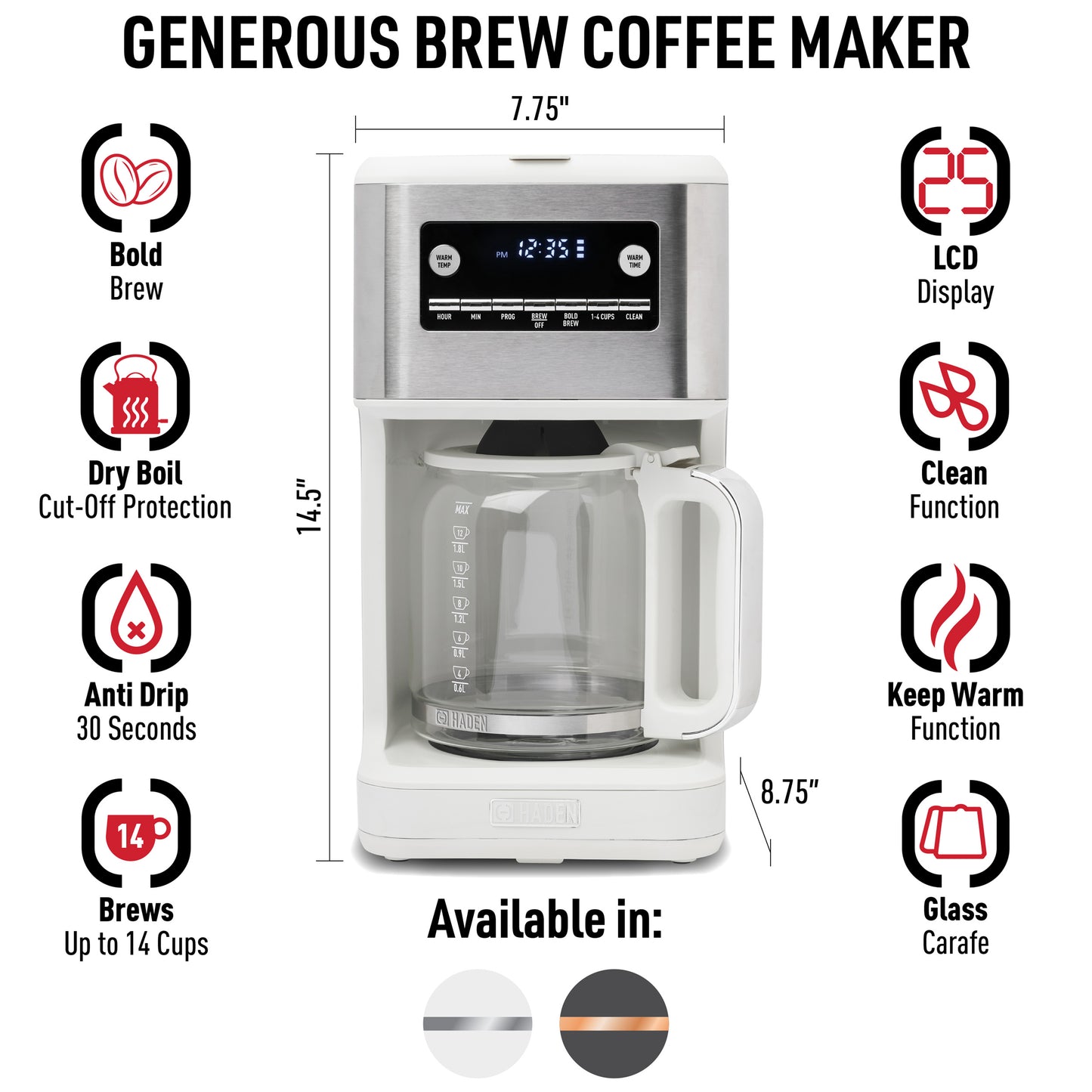 Generous Brew 14 Cup Coffee Maker, Ivory & Chrome - 75137