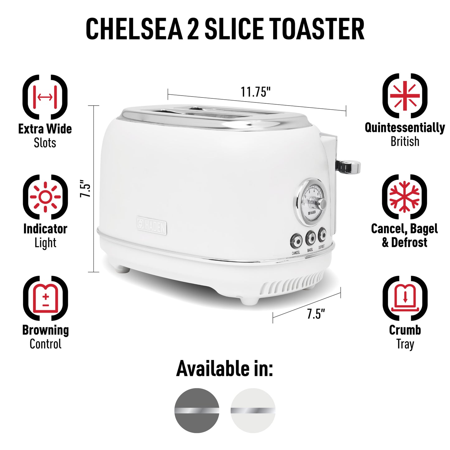 Chelsea 2-Slice Toaster, Ivory & Chrome - 75163