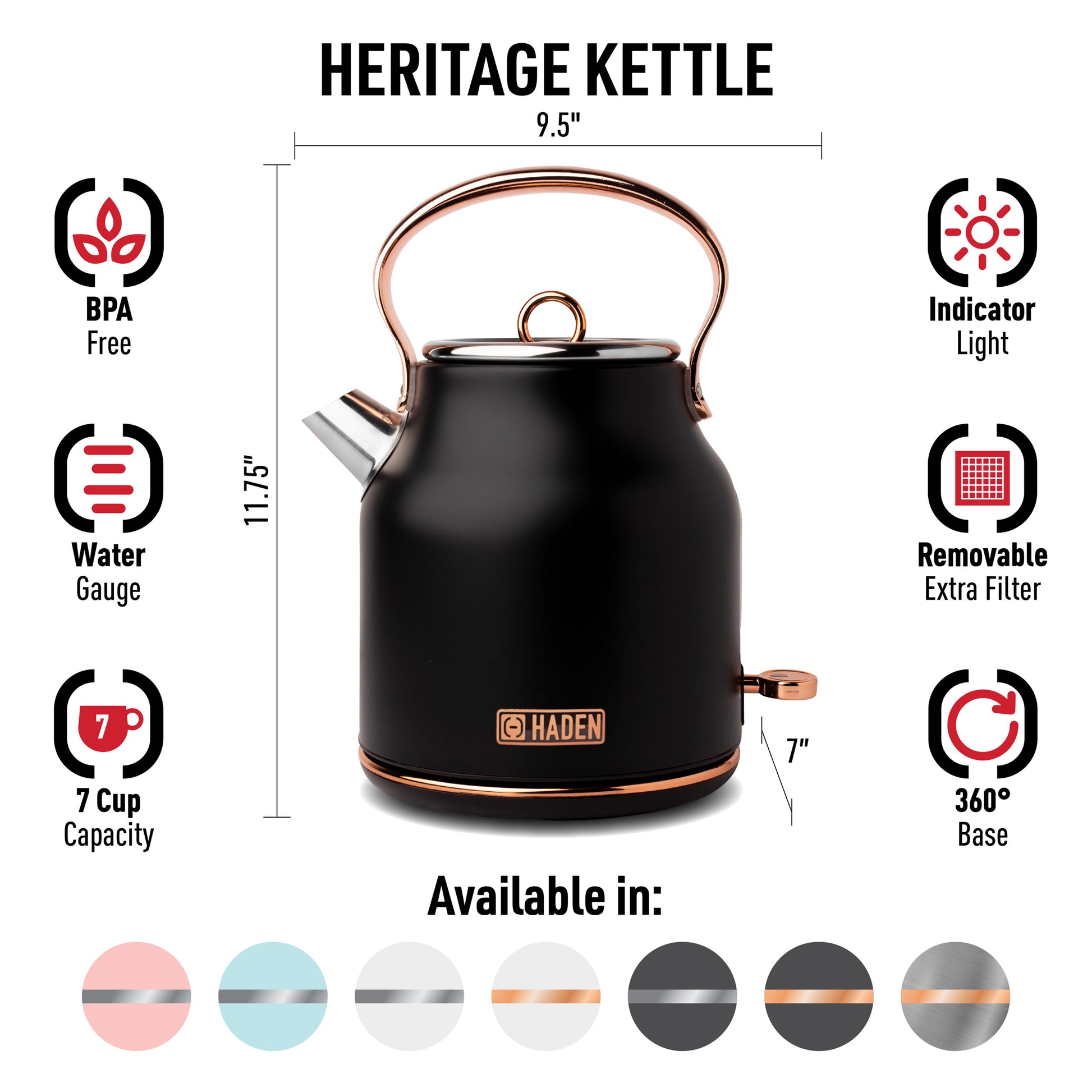 Heritage Electric Kettle, Black Copper 75041 – Hadenusa