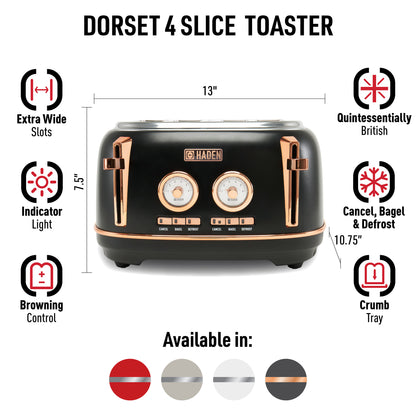 Dorset Black & Copper 4-Slice Toaster