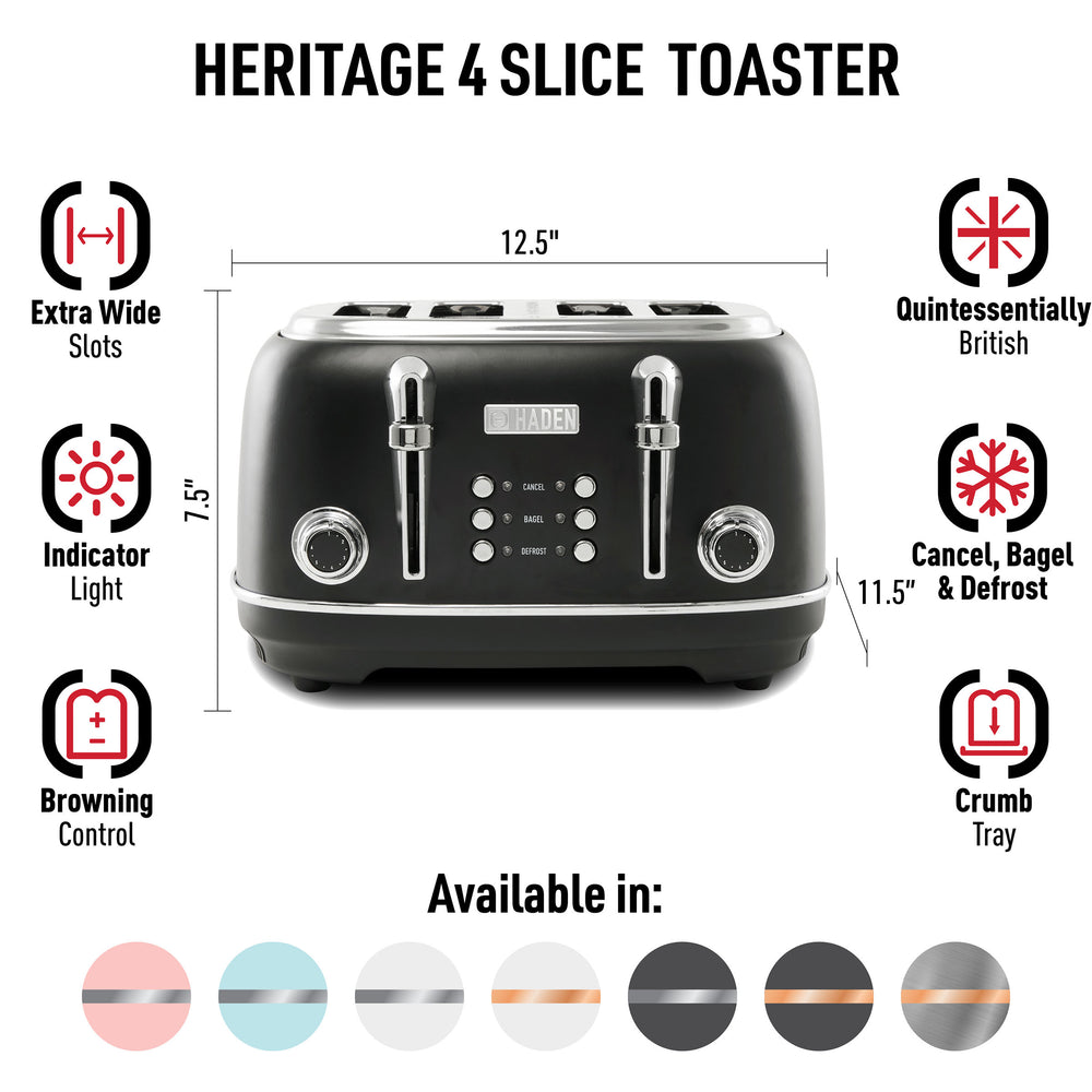 Heritage 4-Slice Toaster, Black & Chrome - 75096