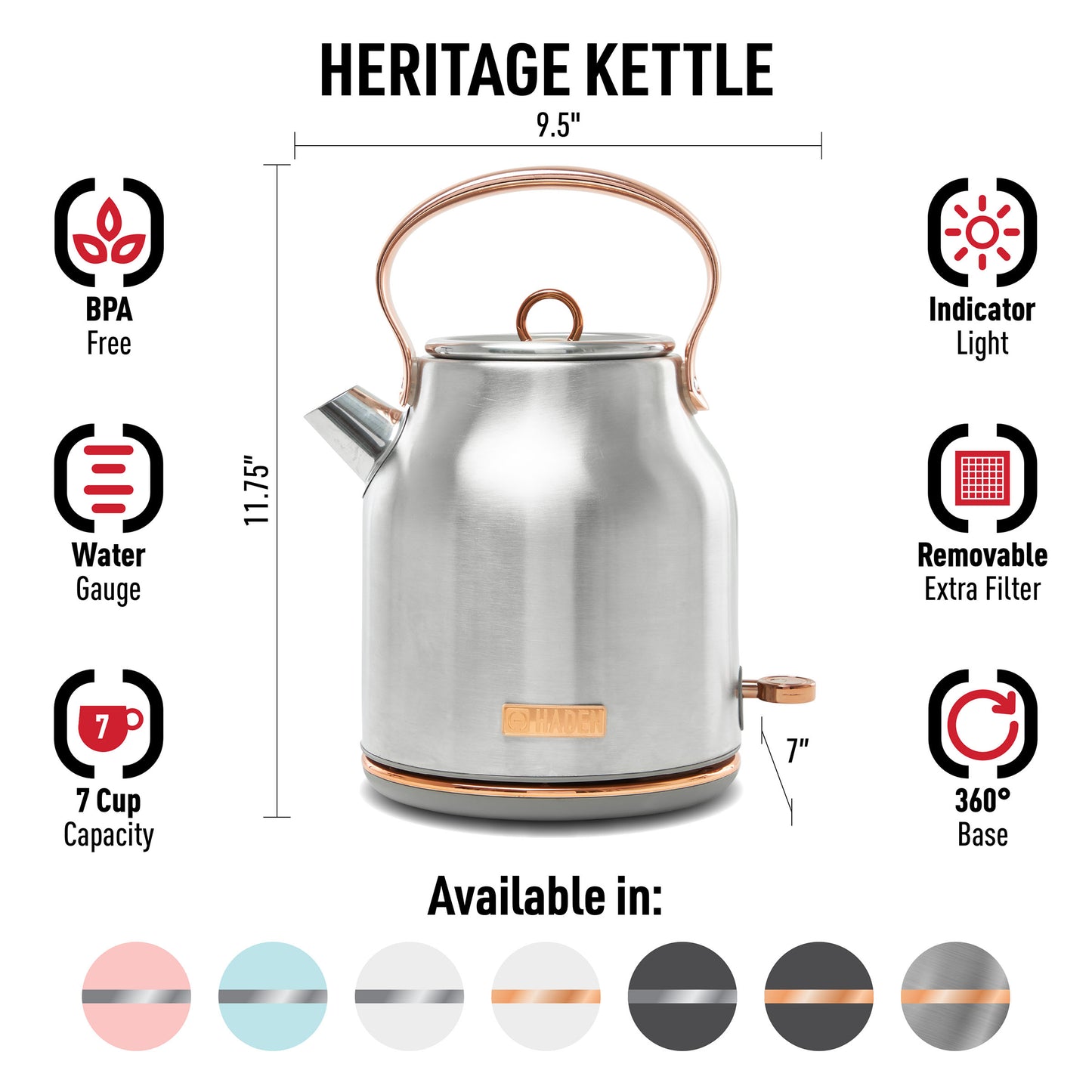 Heritage Electric Kettle, Stainless Steel & Copper - 75103