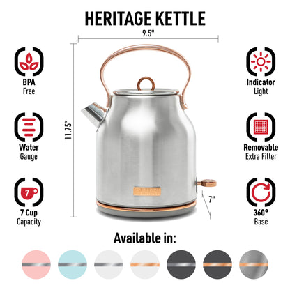 Heritage Electric Kettle, Stainless Steel & Copper - 75103