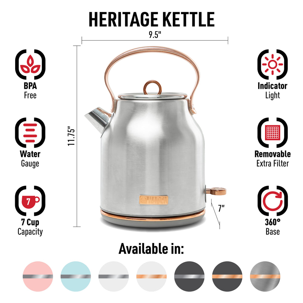 Heritage Electric Kettle, Stainless Steel & Copper - 75103