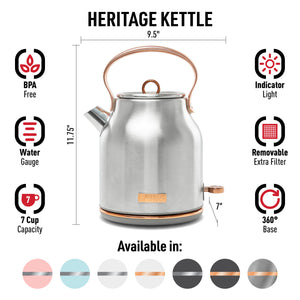 Heritage Electric Kettle, Stainless Steel & Copper - 75103