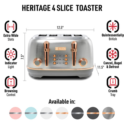 Heritage 4-Slice Toaster, Stainless Steel & Copper - 75104