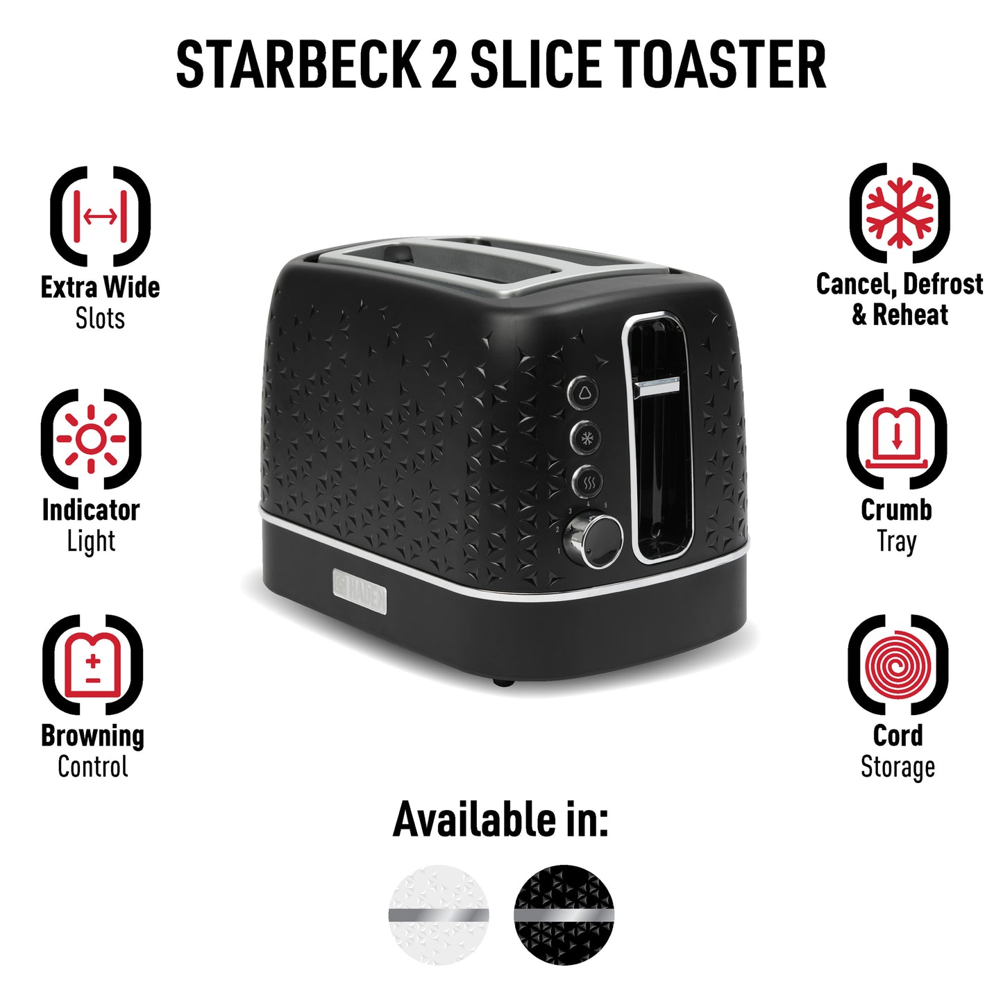 Starbeck Black & Chrome 2 Slice Toaster