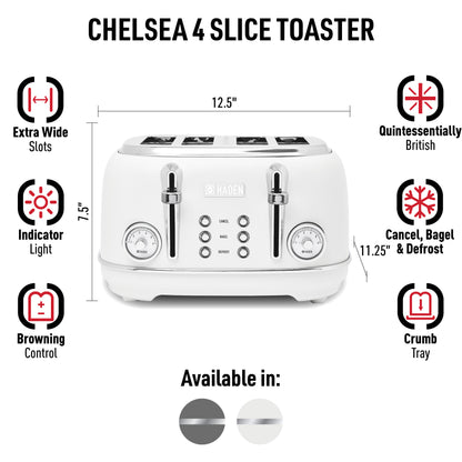 Chelsea 4-Slice Toaster, Ivory & Chrome, 75165