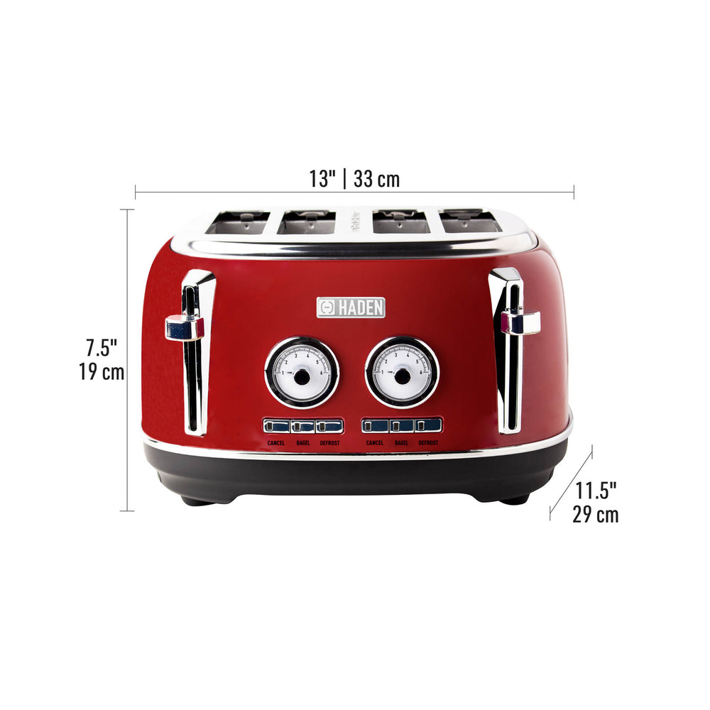 Haden Dorset 1.7 Liter Cordless Electric Kettle and 4 Slice Bread Toaster,  Red