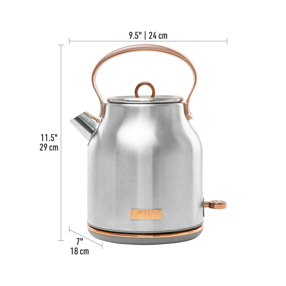 Haden 75043 Heritage 1.7 Liter (7 Cup) Stainless Steel Electric Kettle with  Auto Shut-Off and Boil Dry Protection, English Rose